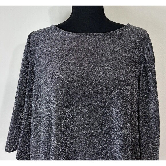 Ellos Black & Silver Metallic Pullover Elbow Sleeve Blouse Plus Size 1X  (22/24) - Picture 7 of 9